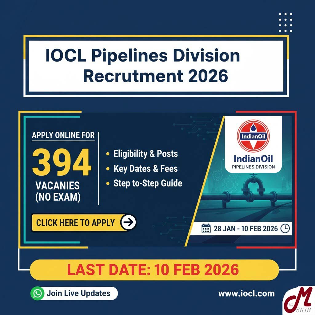 IOCL Pipelines Division Apprentice Recruitment 2026 Apply Online for 394 Vacancies