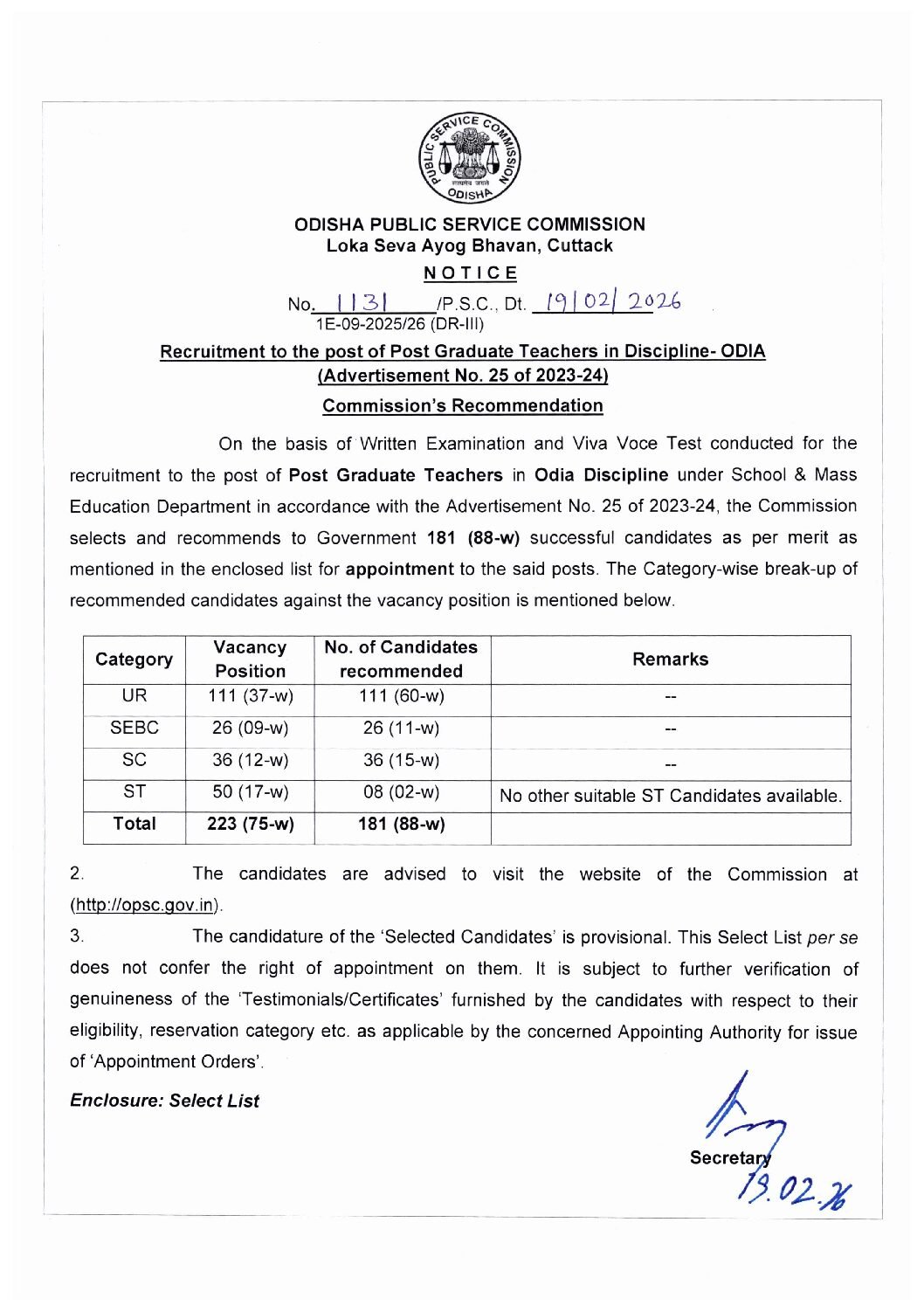 252324 PGT Odia Result pdf