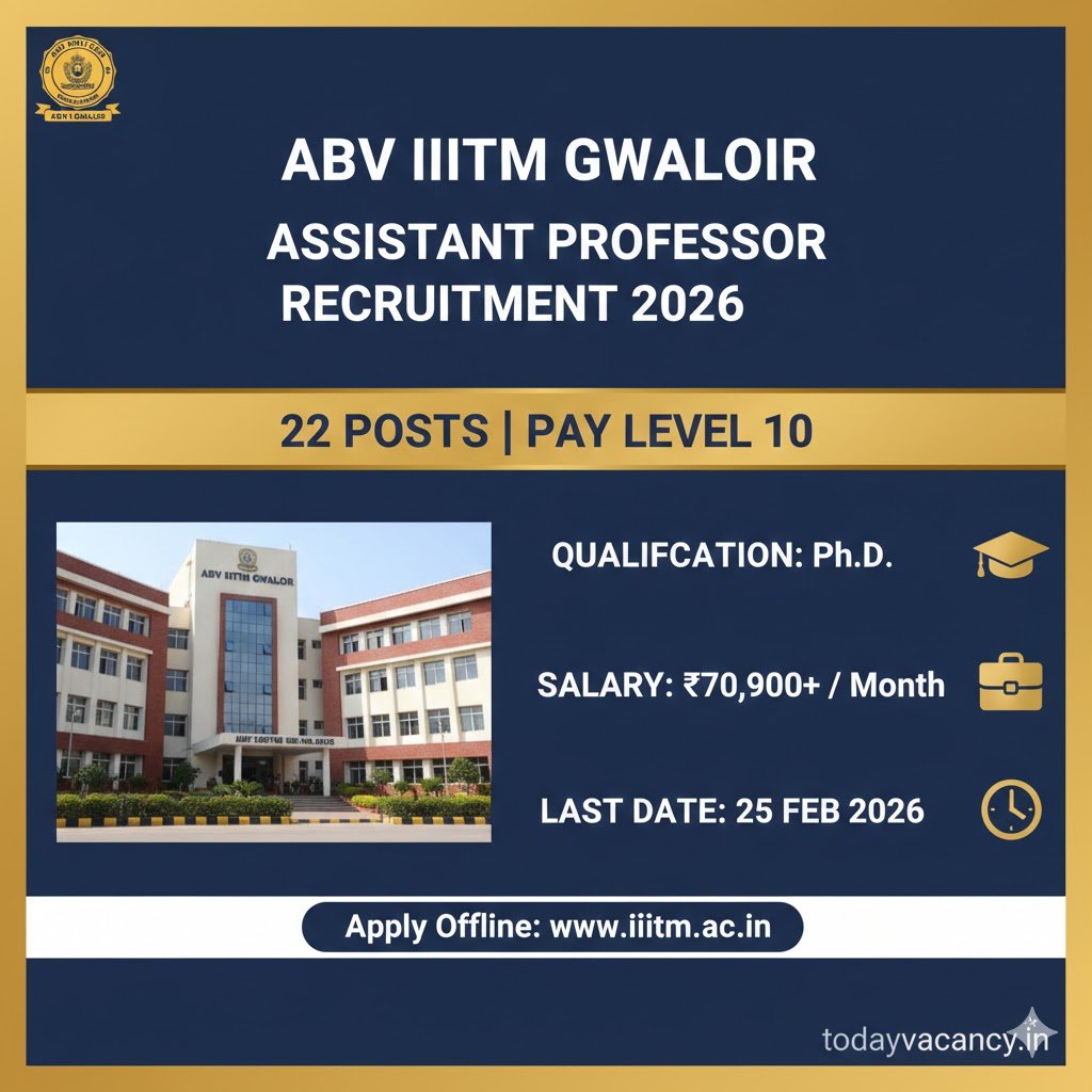ABV IIITM Gwalior Assistant Professor Recruitment 2026 – Apply for 22 Pay‑Level‑10 Posts Offline