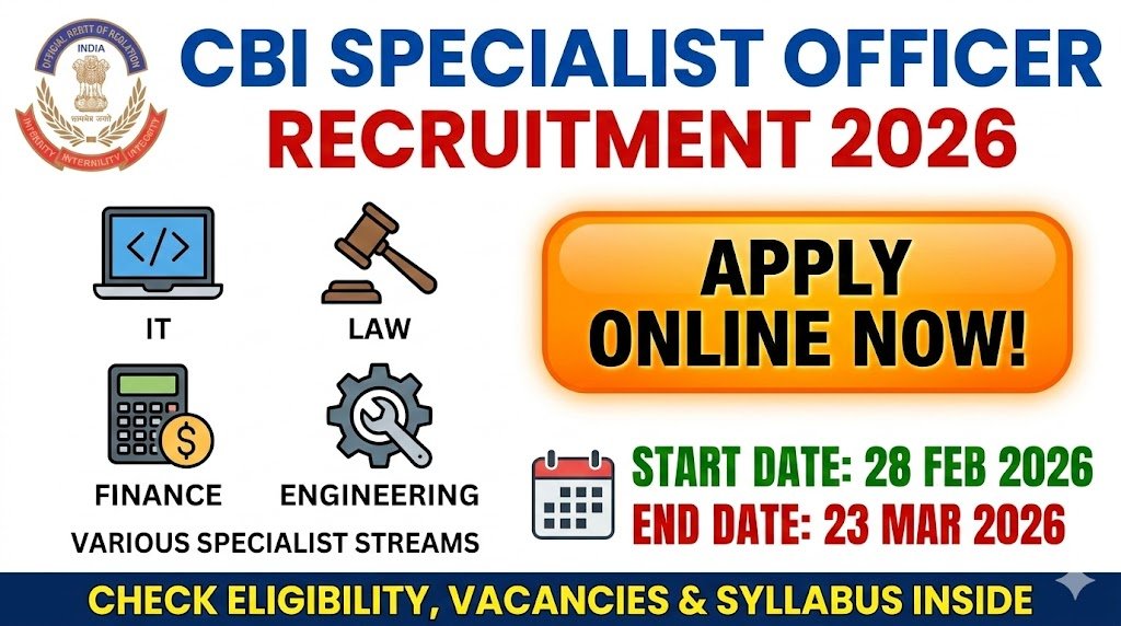 CBI Specialist Officer Recruitment 2026 – Apply Online for New Posts Across All Streams