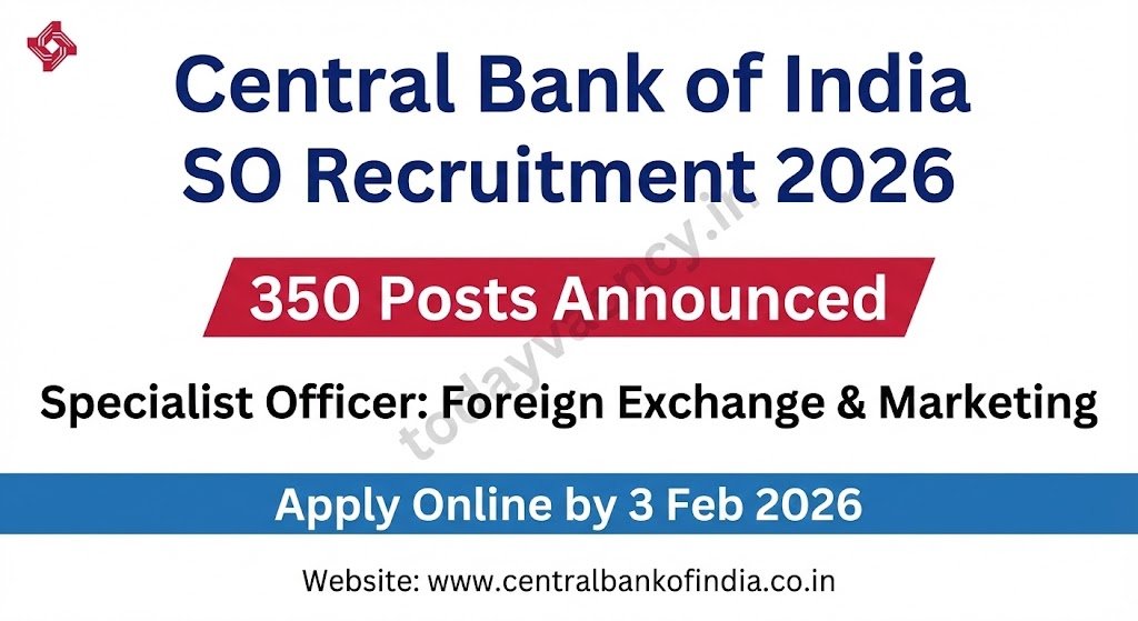Central Bank of India Specialist Officer SO Recruitment 2026 – 350 Vacancies Apply Before 3 Feb 2026