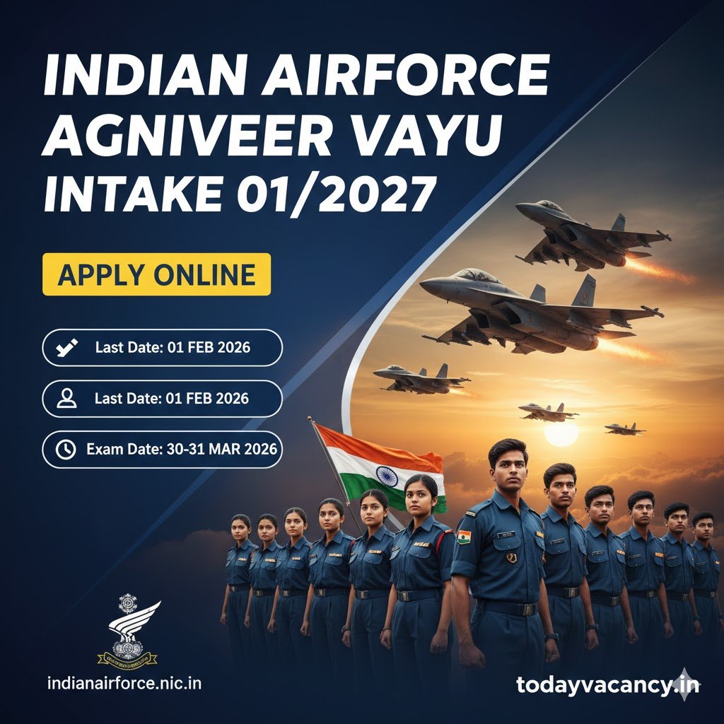Indian Airforce Agniveer Vayu Intake 012027 – Apply Online Before 01 Feb 2026