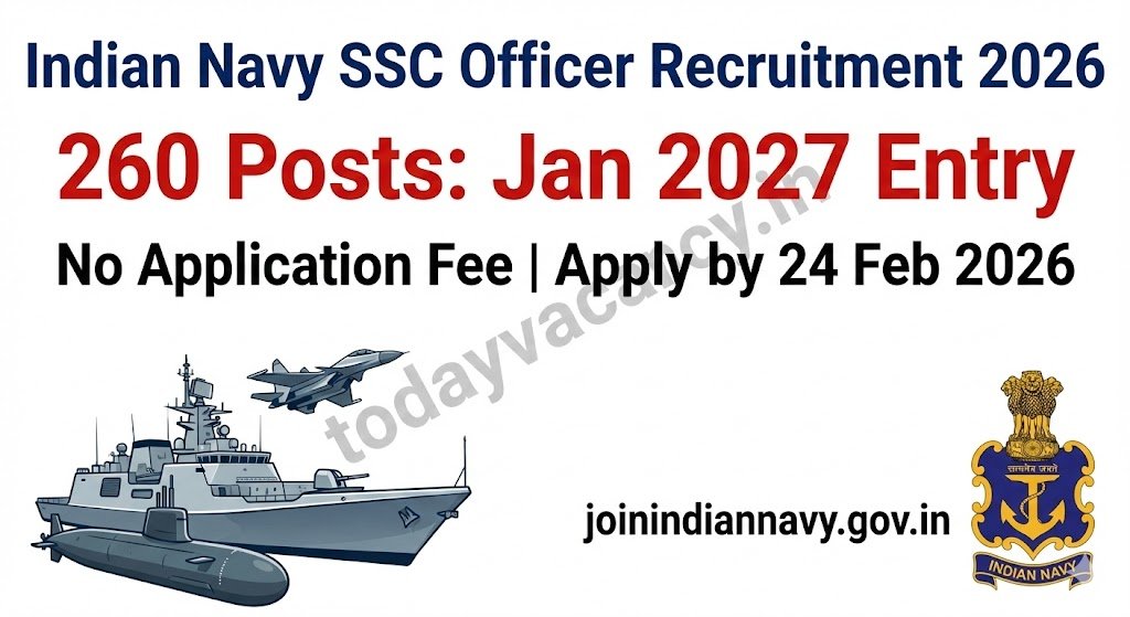 Indian Navy SSC Officer Recruitment 2026 – 260 Vacancies Apply Online by 24 Feb 2026