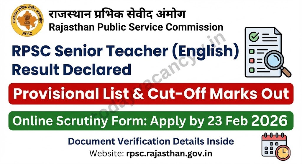 RPSC Senior Teacher English 2024 Result Provisional List Cut‑off Marks Document Verification Details