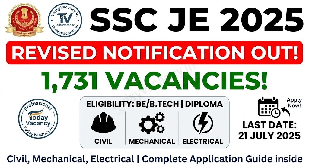 SSC Junior Engineer JE 2025 Revised Vacancy Apply Online for 1731 Posts