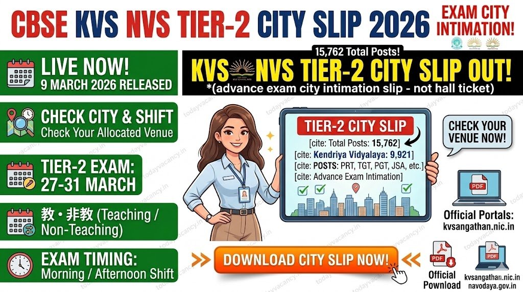 CBSE KVS NVS Tier‑2 City Slip 2026 Download Exam City Intimation Now