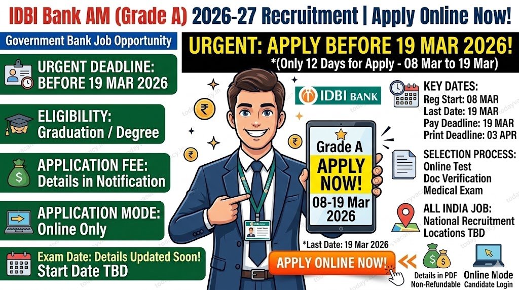IDBI Bank Assistant Manager Grade A 2026‑27 Recruitment – Apply Online Before 19 Mar 2026