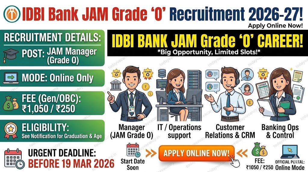 IDBI Bank Junior Assistant Manager JAM Grade O 2026‑27 Recruitment – Apply Online Before 19 Mar 2026
