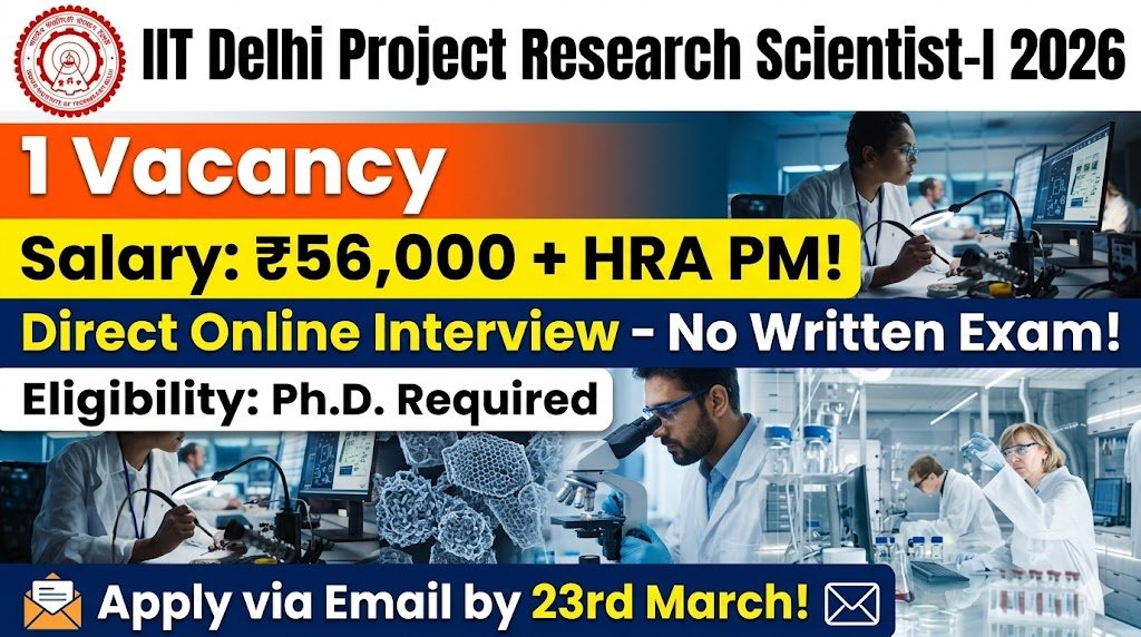 IIT Delhi Project Research Scientist‑I 2026 Apply for 1 Vacancy – Rs 56000 PM Salary