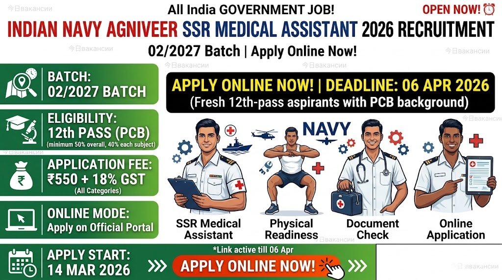 Indian Navy Agniveer SSR Medical Assistant 2026 – Apply Online for 12th Pass Candidates