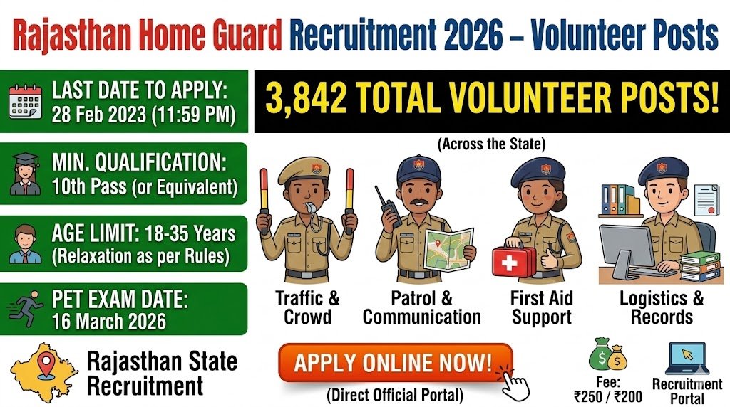 Rajasthan Home Guard Recruitment 2026 – 3842 Posts Apply by Feb 28