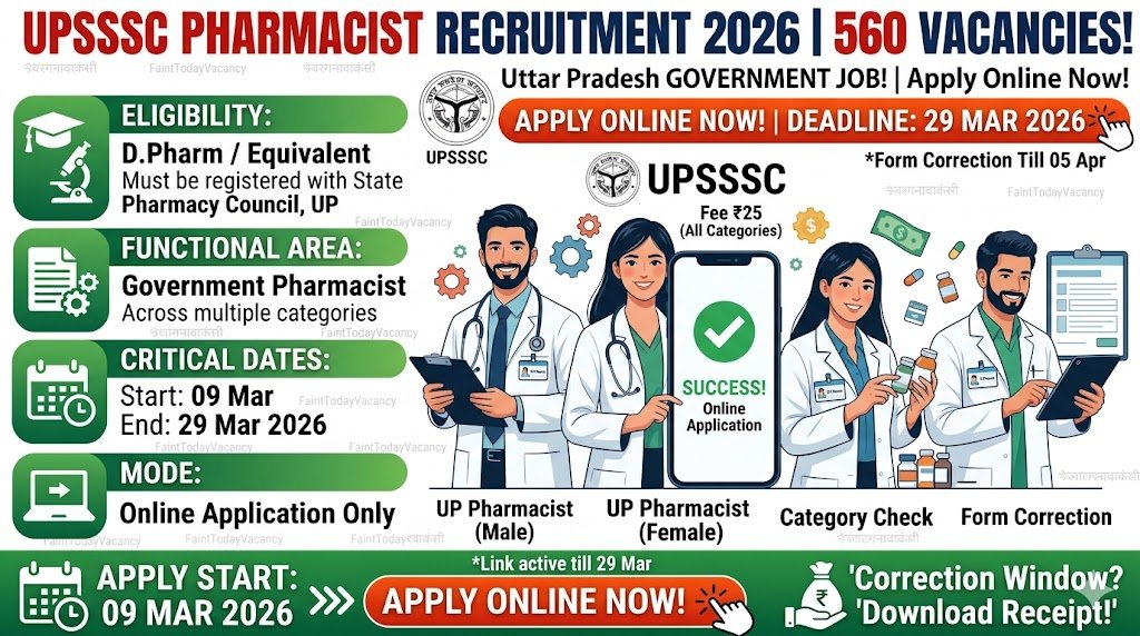 UPSSSC Pharmacist Recruitment 2026 Apply Online for 560 Vacancies Now