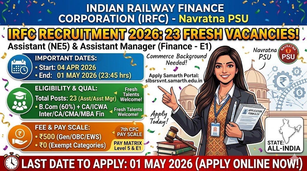 IRFC Assistant Assistant Manager Recruitment 2026 – Apply Online for 23 Posts Today