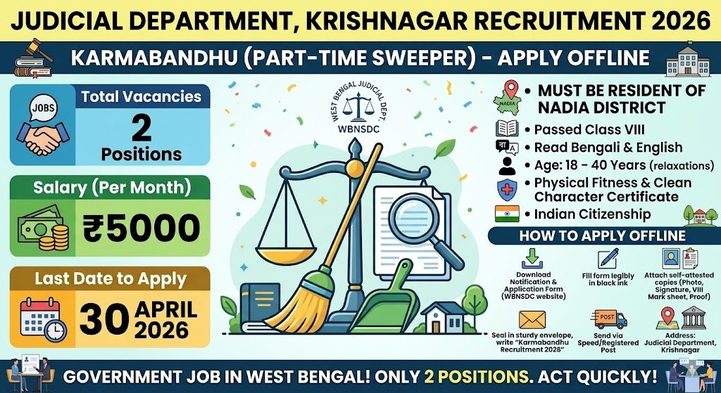 Krishnagar Judicial Part‑Time Sweeper Recruitment 2026 – Apply Offline
