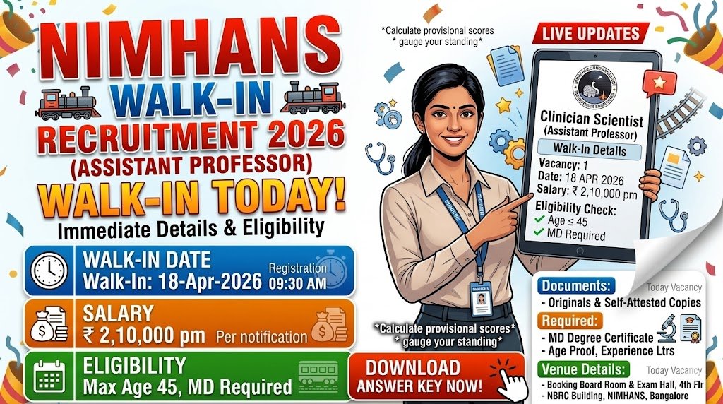 NIMHANS Walk‑In Recruitment 2026 Apply for Clinician Scientist Assistant Professor – 1 Vacancy in Bengaluru
