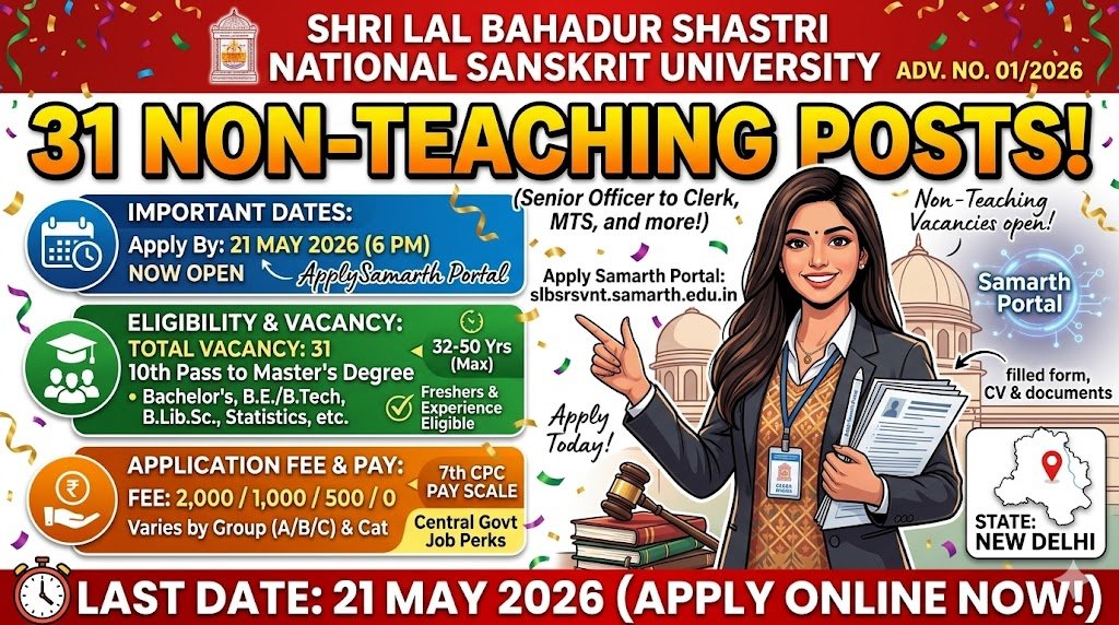 SLBSRSV Non‑Teaching Recruitment 2026 31 Posts – Apply by 21 May