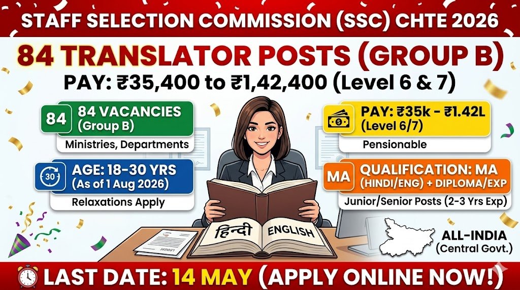 SSC CHTE 2026 84 Translator Posts Pay ₹35k‑₹1.42L – Apply by 14 May