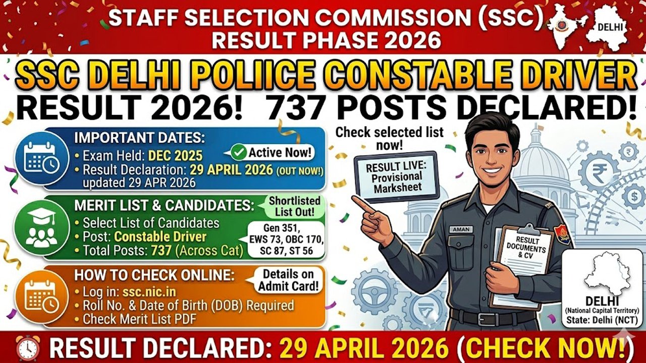 SSC Delhi Police Constable Driver Result 2026 – 737 Posts Declared Check Now
