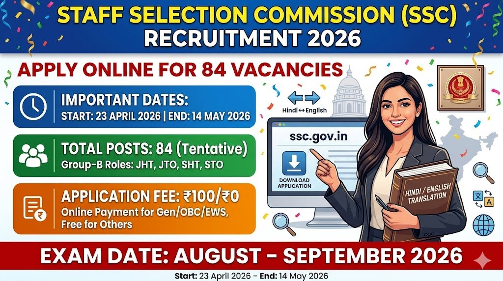 SSC Junior Hindi Translator Recruitment 2026 Apply Online for 84 Vacancies