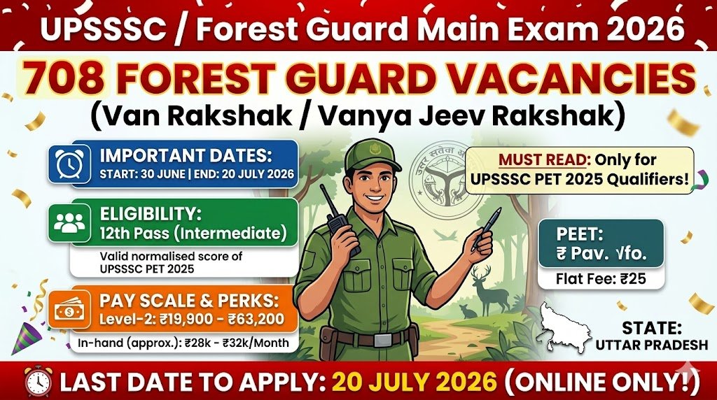 UPSSSC Forest Guard Recruitment 2026 – 708 Vacancies Pay ₹19900 Apply by 20 July