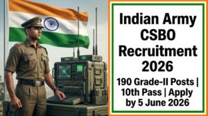Indian Army CSBO Recruitment 2026 190 Grade‑II Posts for 10th Pass – Apply by 5 June