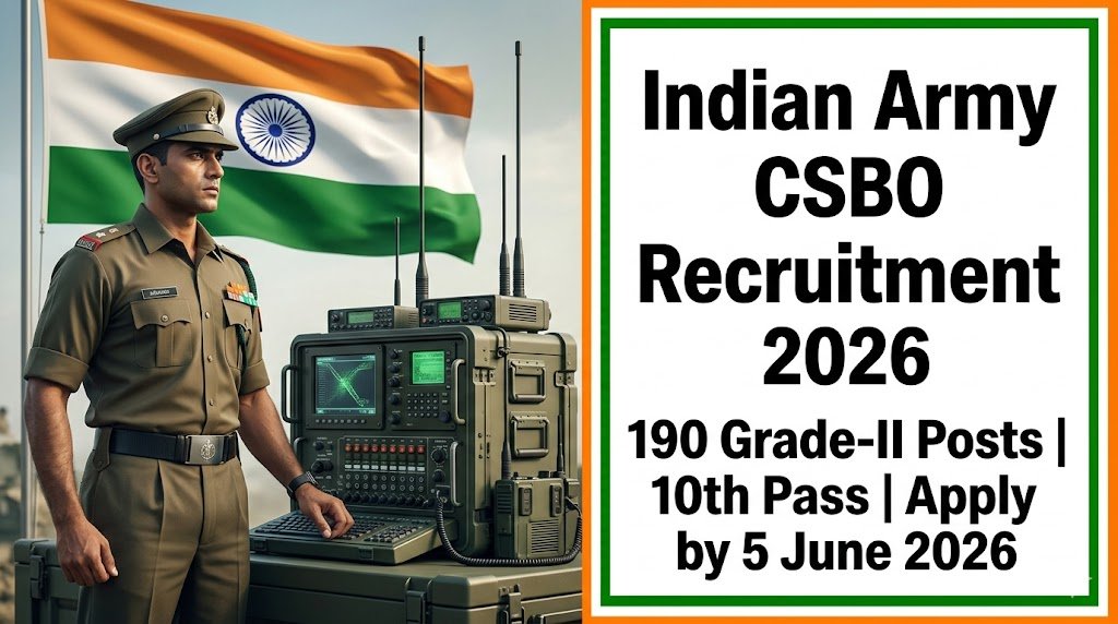 Indian Army CSBO Recruitment 2026 190 Grade‑II Posts for 10th Pass – Apply by 5 June