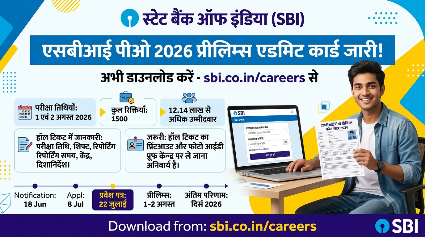 SBI PO 2026 Prelims – 1500 Vacancies 1‑2 August Exam – Admit Card Dates How to Apply